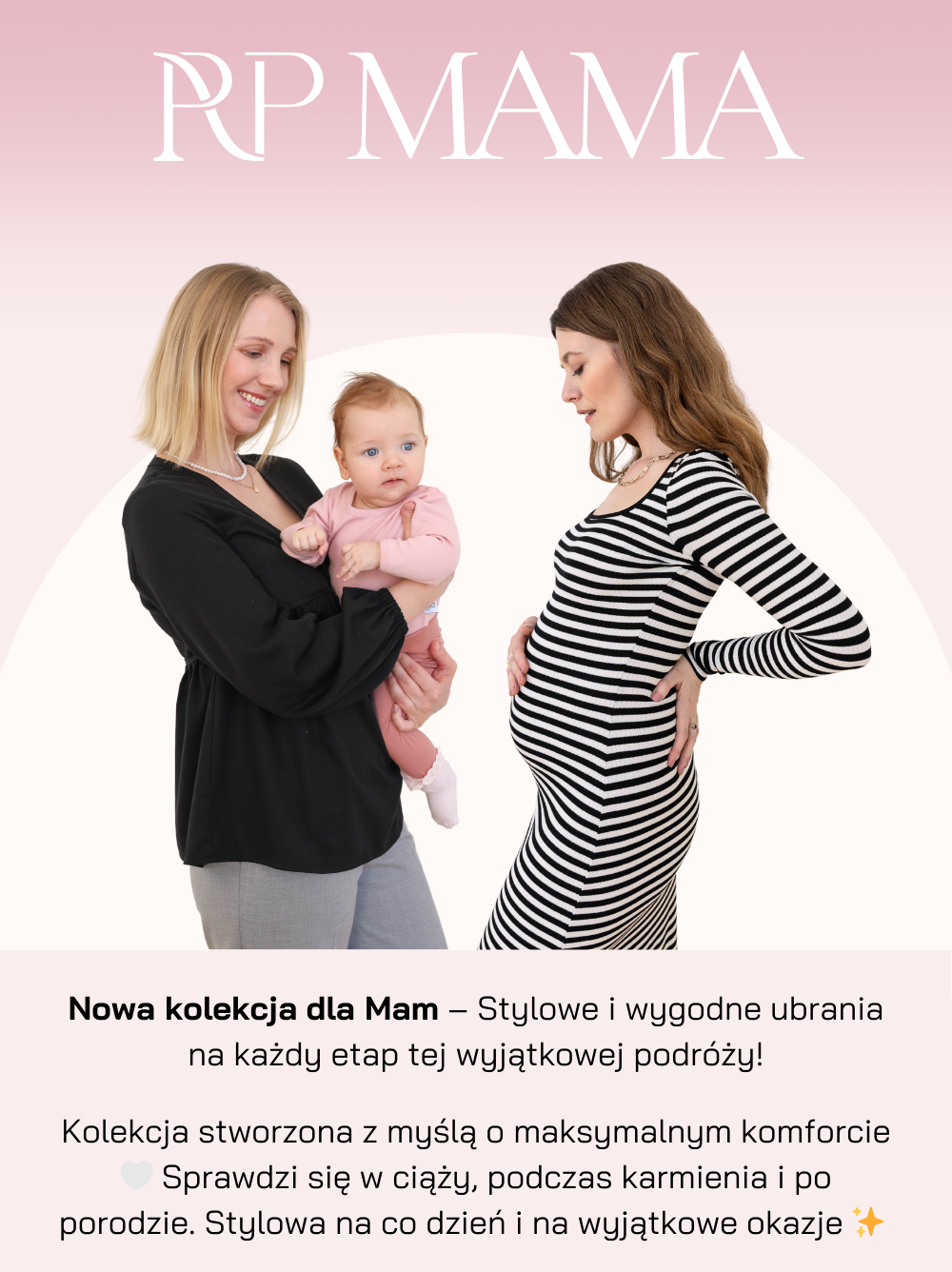 Baner: RP Mama. Kobieta z niemowlęciem i kobieta w ciąży.