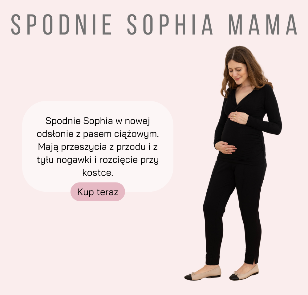 Baner: produkt Spodnie Sophia Mama. Czarne spodnie ciążowe z rozcięciem przy kostce