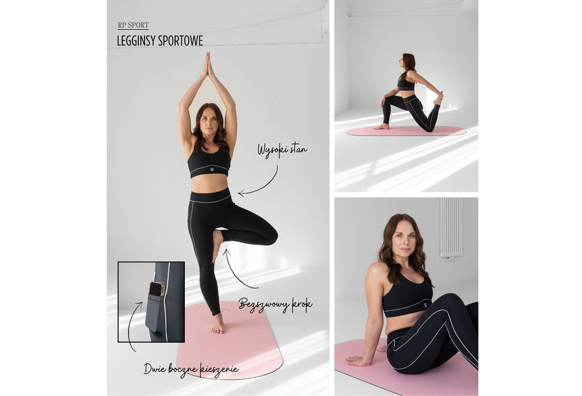 Produkt:Legginsy Sportowe. Legginsy z wysokim stanem, bezszwowym krokiem i bocznymi kieszeniami