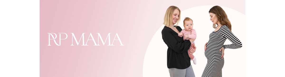 Baner: RP Mama. Kobieta z niemowlęciem i kobieta w ciąży.