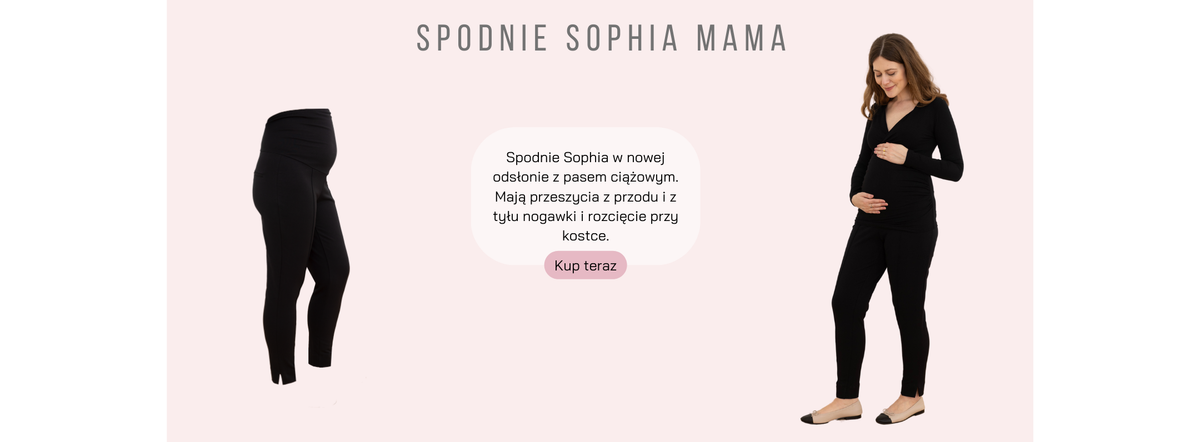 Baner: produkt Spodnie Sophia Mama. Czarne spodnie ciążowe z rozcięciem przy kostce